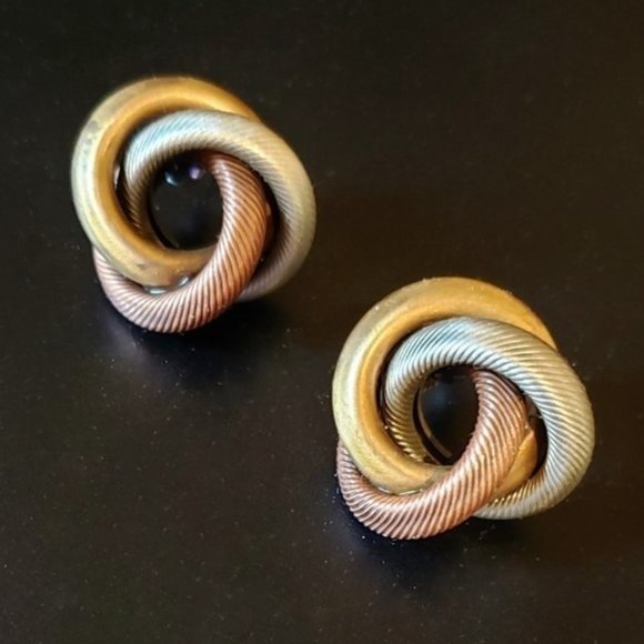 Vintage Tri-Tone Earrings - Picture 3 of 9